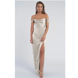 Jenny Yoo Bridesmaid Dress Sawyer Luxe Satin in Platinum Size 8